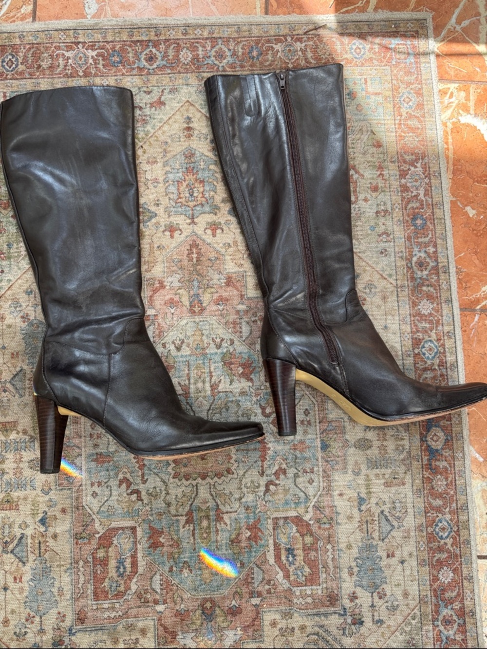Charles By Charles David Dark Brown Leather Knee-High Heeled Boots